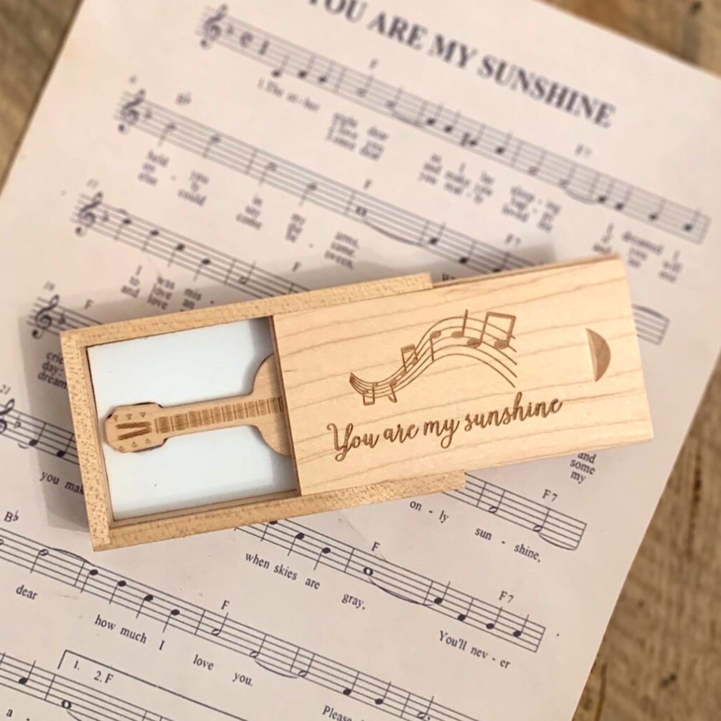 Personalised Guitar Wooden Wood USB With Box 4GB-64GB - Etchoo