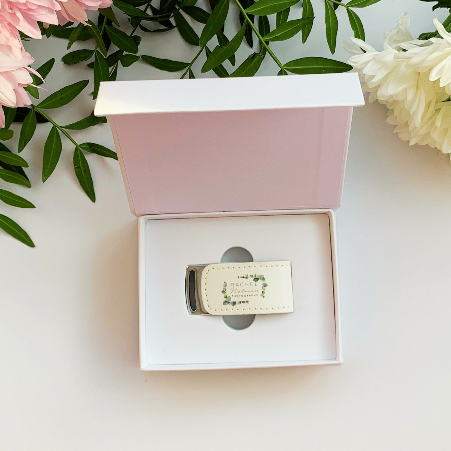 Personalised Leather USB With White Printed Gift Box 4GB - 64GB Custom Logo