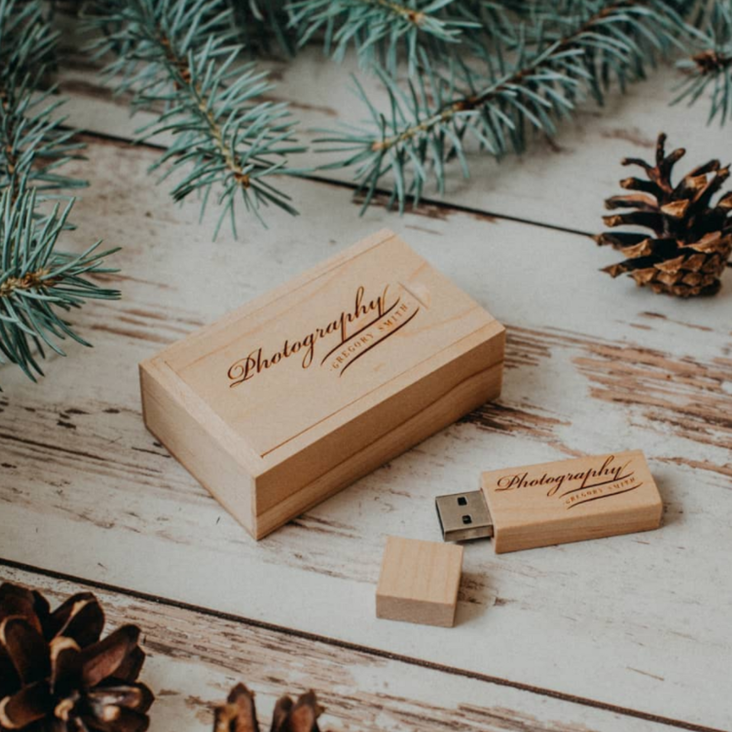 Personalised Wooden Wedding USB With Gift Box 4GB-128GB
