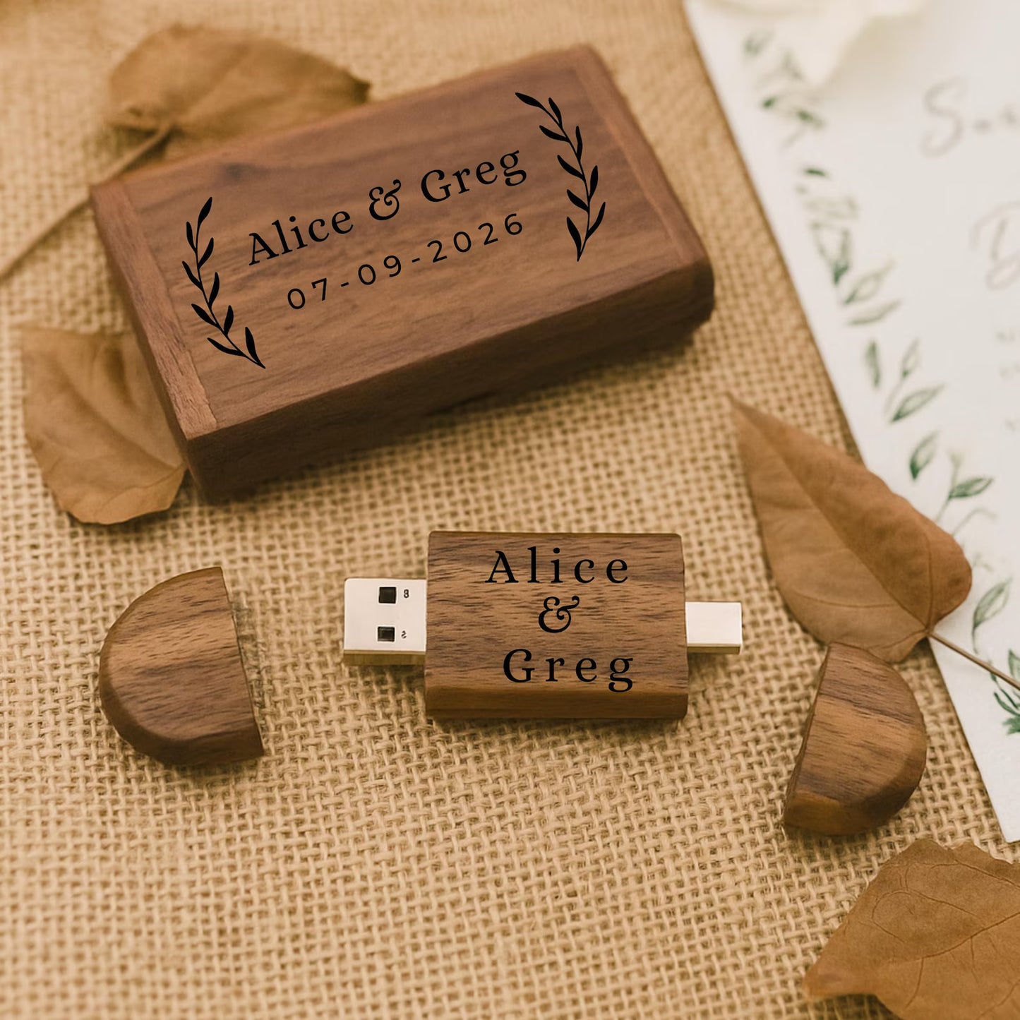 Personalised Wooden USB & Box Dual USB Type C USB A